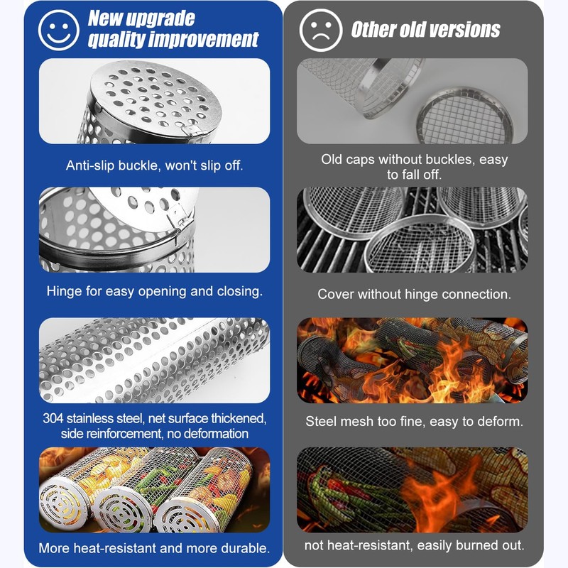 BBQ Net Tube - 2 Pack Rolling BBQ Basket, Quadratisches