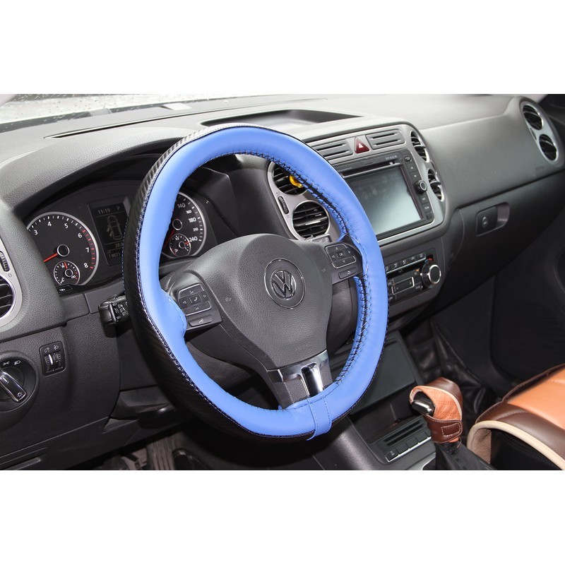 14.25"-15" Steering Wheel Wrap Cover PVC Leather Stitch on with