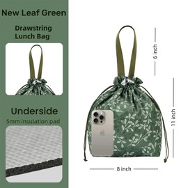 DARO-HGL Reusable Small Lunch Bag,Drawstring Lunch Bag,Insulated Handbag Tote bag with Handle (New Leaf Green)