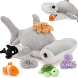 MaoGoLan 7Pcs Shark Plush Toys Hammerhead Shark Stuffed Animals Set for Kids, 6 Sea Creature Plushies inside No-Zipper Mouth, Party Favor Stuffed Animal Bundle for Girls Christmas Valentine's Day Gift