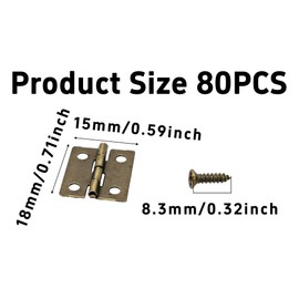 AUXBC 80Pcs 18x15mm Antique Bronze Mini Hinges for Wooden Box, Small Iron Hinges with 320 Screws for Jewelry Box Crafts DIY Cabinet Dollhouse, 180° Folding Butt Hardware