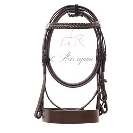 Aces Equine HUNTER BRIDLE BROWN WITH 2" NOSEBAND & 1" PLATED BROWBAND PREMIUM QUALITY (X-FULL)