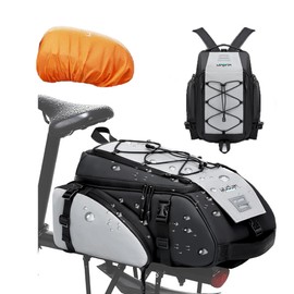 WINPRIM Bike Rack Bag with Rain Cover – 19L Water Resistant Cycling Accessories Bike 4-in-1 Crossbody Luggage Saddle Shoulder Bag for Commuting Travel Shopping Outdoor Cycling Accessory