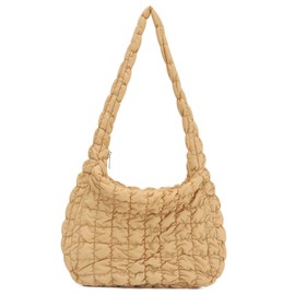 SUTUKU Large Puffer Tote Bag for Women Cute Quilted Purse Crossbody Puffy Handbag Cotton Padded Shoulder Bag, khaki, hobo