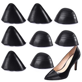 4 Pair Shoe Filler Inserts for Loose Shoe, Half-Size Toe Inserts for Shoes Too Big Fit Tighter, Toe Cushion Filler, Shoe Size Reducer Insoles for Men Women High Heel Smaller (Black, Round & Pointed)