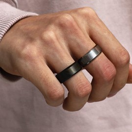 EIELO 16Pcs Stainless Steel Band Rings for Men Cool Black Gold Silver Plated Rings Comfort Fit Fidget Spinning Chain Ring Fashion Simple Mens Wedding Engagement Ring Set 8