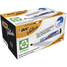 BIC Velleda 1751 ECOlutions Whiteboard Pens, Black, Box of 12 - Low-Odor Erasable Pens for Office or School