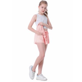 Flowy Shorts for Girls Butterfly Shorts for Kids Teens Preppy Tennis Running Athletic Shorts with Liner(Light Pink,9-10 Years)