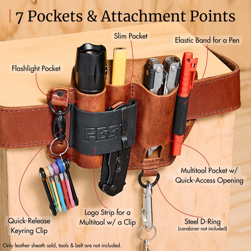 FESA Leather Multitool Sheath for Belt - Full Grain Leather