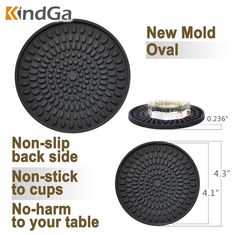 KindGa Coasters for Drinks Black, Absorbent Rubber Coaster Set, Silicone