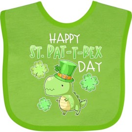 inktastic Cute St. Pat-t-rex Dinosaur with St. Patrick's Day Hat Baby Bib Apple Green 3a0a4