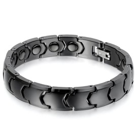 JewelryWe Mens 11MM Wide Ceramic Magnetic Bracelet Link Wristband Polished - Black