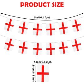 St Georges Day Decorations, 5m England Flag with 21cm X 14cm Flags, St Georges Flag Perfect for St. Georges Day Euros Cup and Independence Day Celebrations