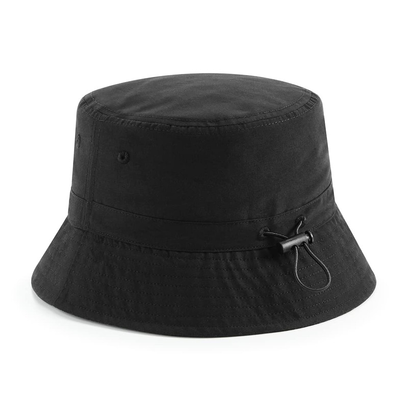 Recycled Polyester Bucket Hat Elastic Drawstring, black
