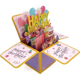 3D Floral Pop Up Card and Envelope,Happy Birthday Card,Paper Pop Up Birthday Cards Greeting Cards with Blank Card and Envelope,for Mum, Grandma, Wife, Daughter, Girl (balloons)