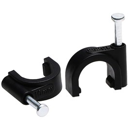 Mini Skater 10mm Diameter Circle Ethernet Nylon Wire Cable Clips Clamps with Steel Nail, 100pcs/Pack（10mm,Black）