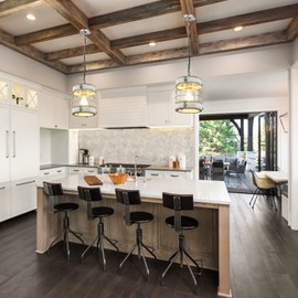 wochos Retro Industrial Metal and Wood Chandelier 1-Light Round Cage Pendant Light Fixture for Kitchen Island Foyer Hallway Bar Dining Room Restaurant, D 7.9" x H 8.7" (White)