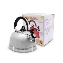 Tetera para estufa de acero inoxidable de grado alimenticio, 3 litros de agua caliente rápida de hervir. (Plateado)