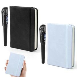 TOPCZY 2 Stück Mini Notizbücher Set Stift mit 2 Stiften, Kleines Notizbuch mit Gummizugverschluss Journal, Reisetagebuch, Notizbuch Leder, Blaue, Schwarze Ledernotizbücher, für Schule Arbeit Reisen