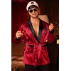 Mainfini 4 Pcs Men’s Wine Red Embroidered Satin Pajamas Costume