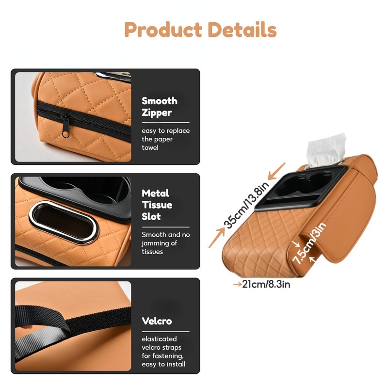 TNDCKP Car Center Console Pad Leather Armrest Pad w/Cup Holder,
