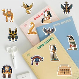 Egyptian History Art Stickers – 50pcs Waterproof Vinyl Ancient Egypt Civilizations Pharaohs Pyramid Sphinx Decals for Scrapbooking, Laptops, Water Bottles, Educational Projects