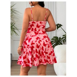 BEAUDRM Women's Plus Size Butterfly Print Dress Boho Sundress Holiday Cami Flowy Short Dresses Pink 3X-Large Plus