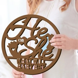 KOKOLAP Large Wooden He or She What Will Baby Be Hanging Signs Gender Reveal Decoration Wall Stickers