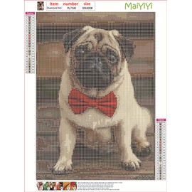 MaiYiYi - Pintura de diamantes de punto para perro, 5D, pintura de diamante redonda completa por números, pintura de pug, pintura de diamantes de pug para adultos, niños, decoración de pared (30 x 40 cm)