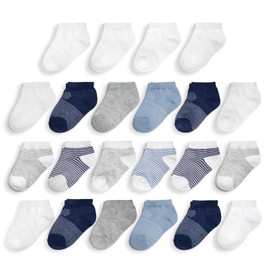 Fruit of the Loom Baby 22-Pack Grow & Fit Flex Zones Low Cut Stretch Socks - Unisex, Girls, Boys (2-4 Years, Blue)