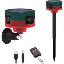 Solar Outdoor Sports Sensor 360 Degree Motion Detection Siren 2 x 130 dB Noise Maker, Personality Recording, Mode Strobe Light with USB, Say Goodbye to Intruders (Red)