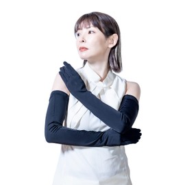 Noeria Women's UV Long Arm Cover, UPF 50+, Cover from Upper Arm to Fingertips, 23.6 inches (60 cm) Length, Cooling Sensation, UV Protection, Smartphone Compatible, Anti-Slip, Sun Protection, Black