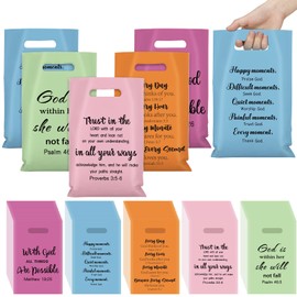 Yinder 200 Pcs Religious Gift Church Bags Bulk Plastic Goody with Handles Bible Verse Bags Christian Candy Gift for Mother's Day Church Party Supplies Party Favor Decoration
