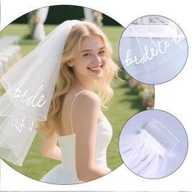 Yolyoo Bride To Be Embroidered Veil - Short Bride Veil for Bachelorette Party,White Veils for Wedding,Bridal Shower Engagement Party and Gift