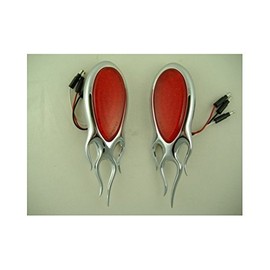 United Pacific Red LED Tear Drop Trailer Stop Turn Brake Tail Lights/Chrome Flame Bezel