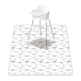 CoolaPeach Baby Splat Mat for Under High Chair, 51 x 51 Inch Wipeable Splash Mat，Floor Protector，Wipe-Clean Tablecloth and Playing Mat (Whale)