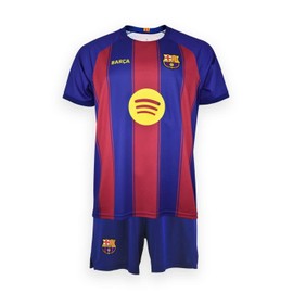 FC Barcelona Maglietta e Pantaloni Unisex per Bambini, 8 Anni, Blaugrana, 100% Poliestere, Taglio Regolare, Manica Corta, Prima Stagione 25/26 Raphinha