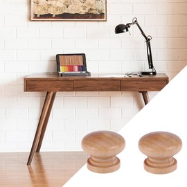 HOMSFOU 30pcs Mushroom Shape Wooden Knobs with Screws Single Hole Round Furniture Cabinet Handles Natural Finish for Kitchen and Dresser Pulls