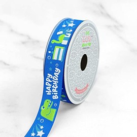 LUV Ribbons 7/8" Inch Grosgrain Dinosaur Ribbon, Blue