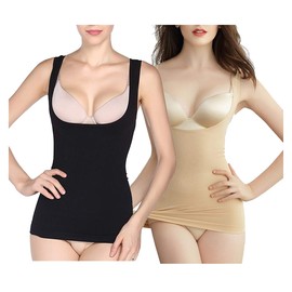 Treasure Women's Tank Top, Body Shaper, Shaper, Compression Inner, Posture Correction, Tummy Control, black/beige