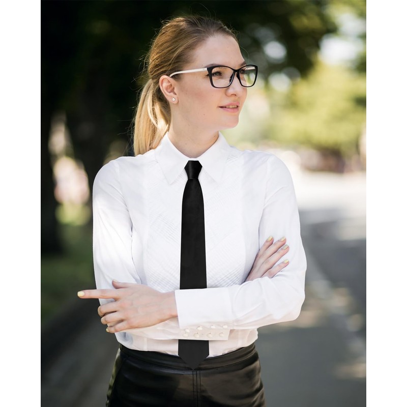 Luckyvestir Black Tie for Women, Pre-Tied Adjustable Zipper Ties, 2.75"
