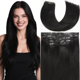 Lacer Clip in Hair Extensions, 20 Inch Straight Clip ins Jet Black, PU Clip in Remy Human Hair Extensions 7pcs Per Set