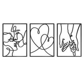 OYEFLY 3 Pcs Metal Minimalist Line Wall Art,Black Metal Wall Decor (Black)