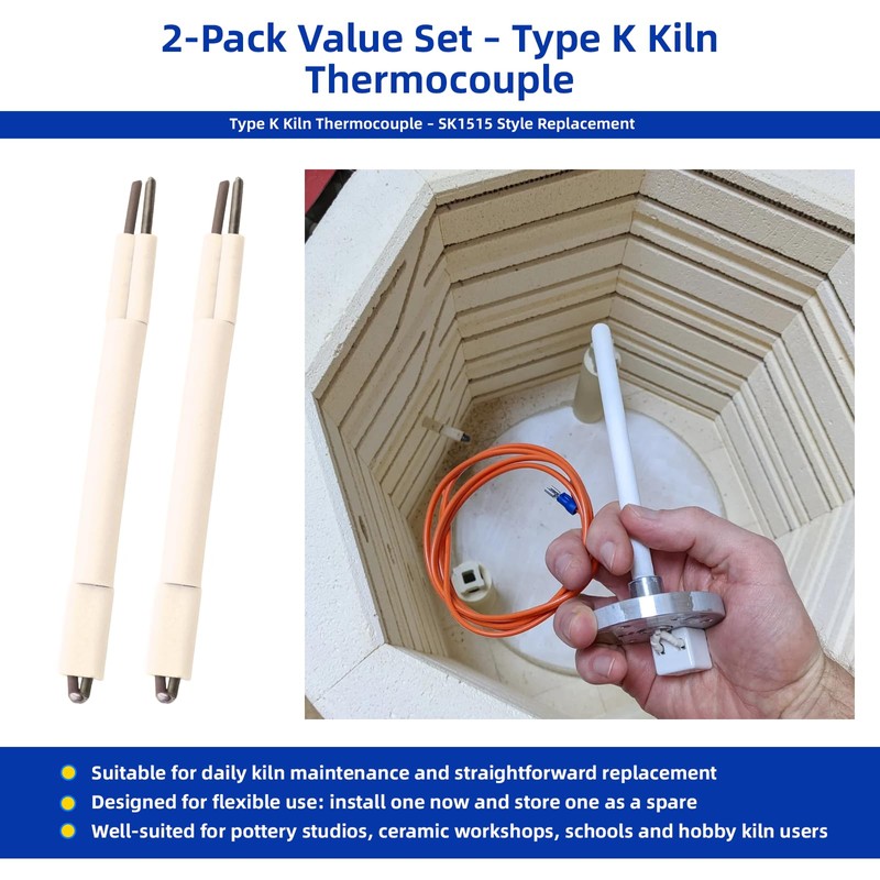 Kiln Thermocouple Type K, 6 Inch 8 Gauge Replacement Kiln