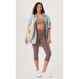 ODODOS 2-Pack High Waist Workout Capris for Women, 19" Tummy Control Athletic Running Cropped Leggings, Black+Purple Taupe, Medium