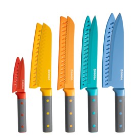 GOODA Knife Set,10 Pieces Nonstick Coating Kitchen Knife Set,Dishwasher Safe Stainless Steel Chef Cooking Knife Sets with 5 Blade Guards,Multicolor