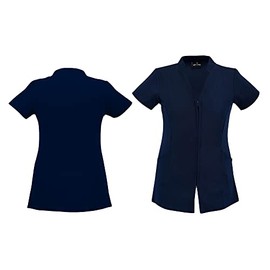 Swift Wear Professional Women's Beauty Zip Spa Tunic Hairdressing Massage Therapist Health Work Nail Uniform (Navy Blue, 24)