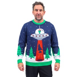 Costume Agent UFO Tree Abduction Space Ship Ugly Christmas Sweater Multicolored