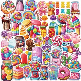 50Pcs Cute Stickers for Luggage, Water Bottle Waterproof DIY Vinyl Stickers for Girls Teens Adults Skateboard,Guitar Notebook Decoration (Colorful Candy)