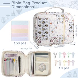 Waterproof PU Leather Bible Bag for Women, 12in*10in*3.1in Large Capacity Bible Case with Adjustable Crossbody Strap, 150 Bible Tabs & 10 Cross Bookmarks, Portable Bible Cover for Church Study Travel